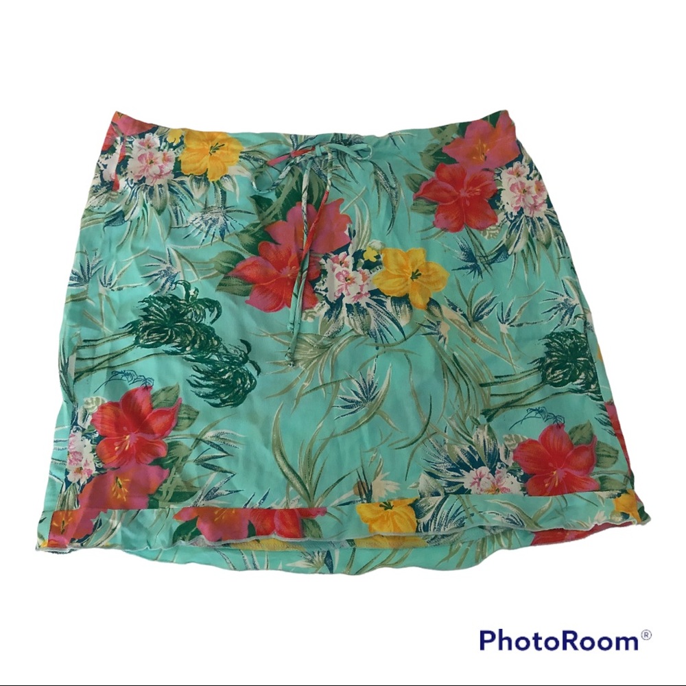 Lucy Love teal tropical floral mini skirt